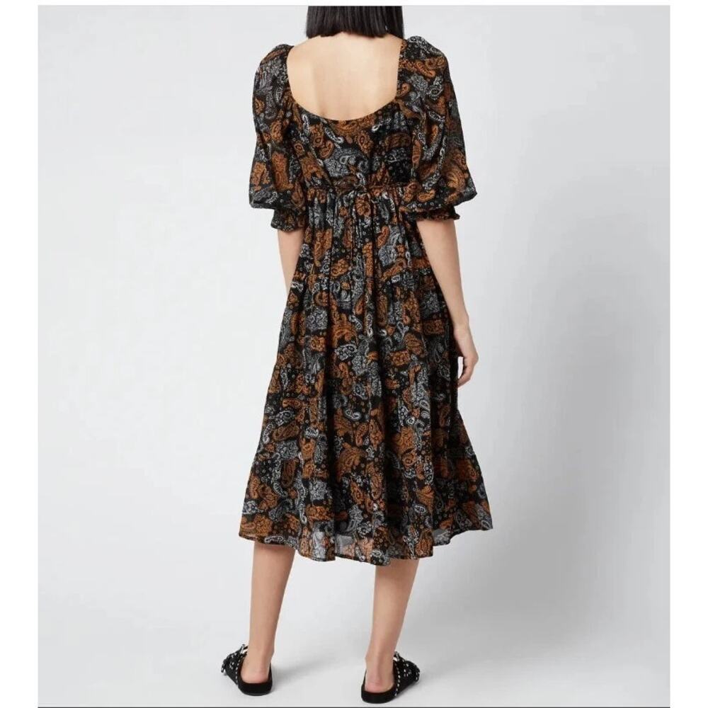 Faithfull The Brand Matisse Floral Midi Dress Orange & Black Women's Size 2/XS - Picture 3 of 16